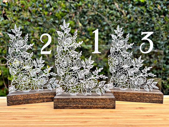 Arch Table Numbers With Stand, Floral Numbers, Acrylic Wedding Table Numbers, Plexiglass Number, Modern Weddings Sign