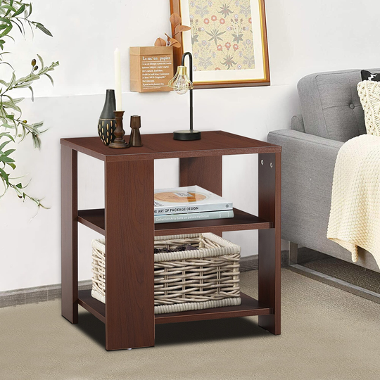 3-Tier End Table w/ Storage Shelf, Wood Side Table, Small Coffee Table - 17.7"