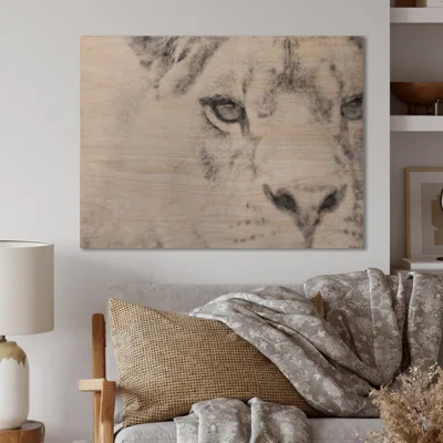 Black and White Lion Pencil Sketch - Unframed Painting on Wood