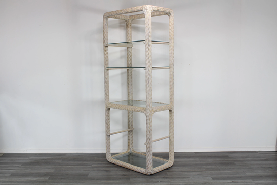 Vintage Pencil Reed Rattan Etagere With Glass Shelving | D182