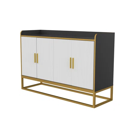 47.24 " Wide Sideboard With Metal Legs Kitchen Buffet High Gloss Storage Cabinet With 3 Shelves
