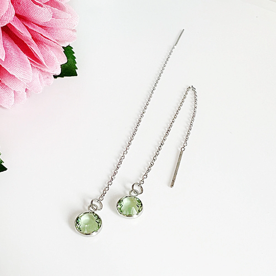 Color Crystal Threader Earrings, Womens Jewelry, Peridot Green, August Birthstone, Dainty, Lightweight, Personalize Choose Your