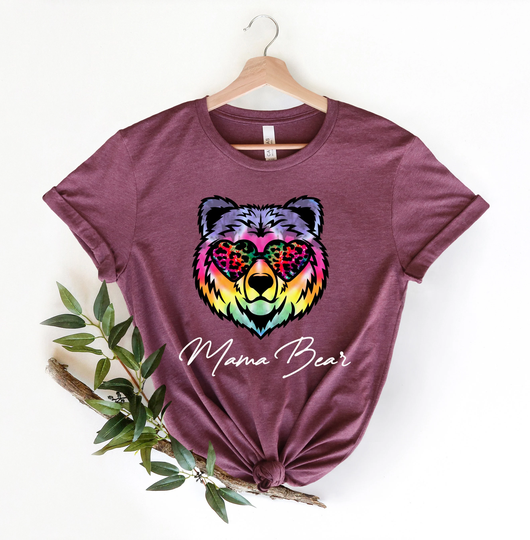 Colorful Mama Bear Tshirt, Cool Mom Shirt, New Moms First Mothers Day Gift, Cute Tees