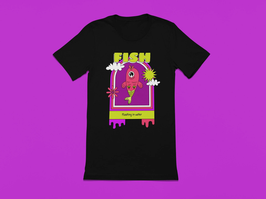 Fish Floating in Water Trippy Colorful Graphic Print Jersey Short Sleeve Tee Soft T-Shirt Unisex Gift For Her Or Him Available 10 Colors