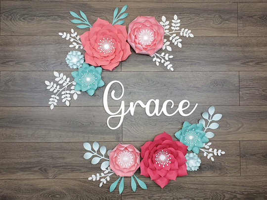 Paper Flowers in Coral & Teal, Baby Girl Nursery Wall Decor, Decoration Pink, Coral, Turquoise