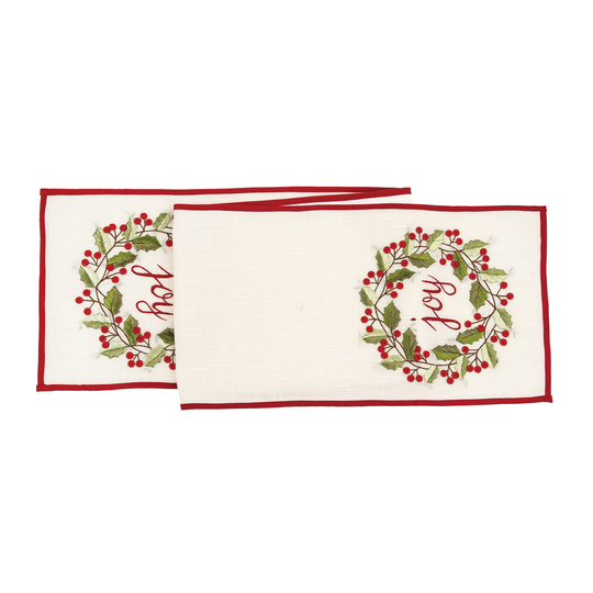 Joy Wreath Embroidered Table Runner