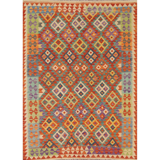 Southwestern Colorful Kilim Oriental Rug Flat-weave Wool Carpet - 5'0"x 6'5"