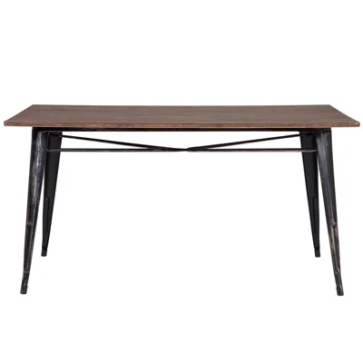 Antique Style Rectangular Dining Table With Metal Legs, Distressed Black