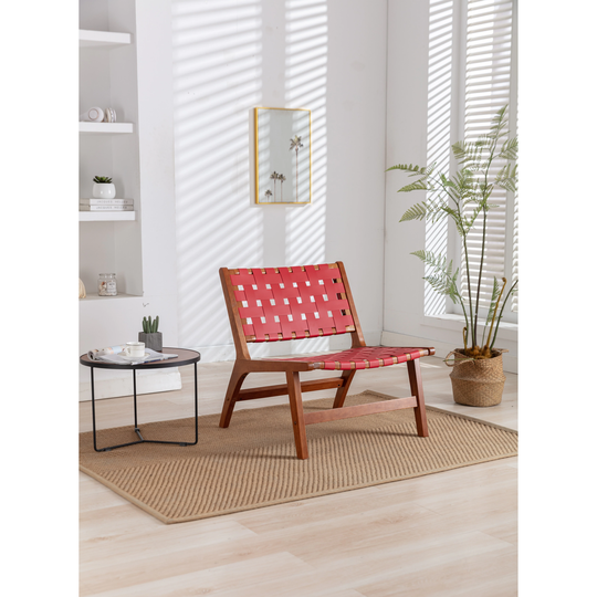 Solid Wood Frame Chair With White Wool Carpet. Modern Accent Chair Lounge Chair for Living Room