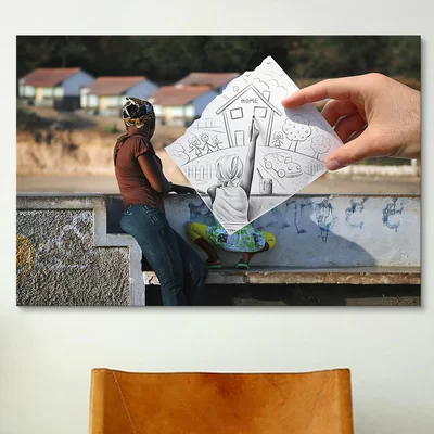 'Pencil Vs Camera 3 AOC - Home' by Ben Heine Photographic Print on Wrapped Canvas