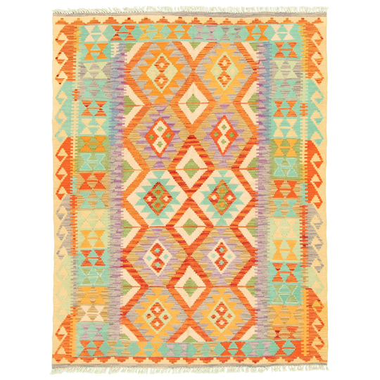 ECARPETGALLERY Flat-weave Bold and Colorful Multi Color Wool Kilim - 4'10 x 6'2