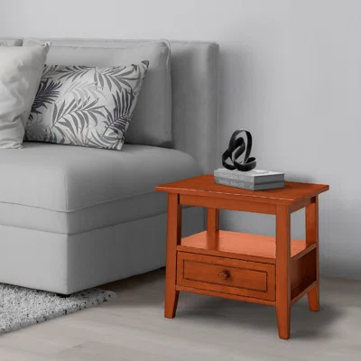 Wooden Rectangular End Table With 1 Drawer, Honey Brown