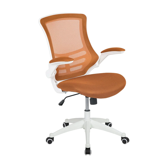 Offex Mid-Back Mesh Swivel Ergonomic Task Office Chair with White Frame and Flip-Up Arms - Tan