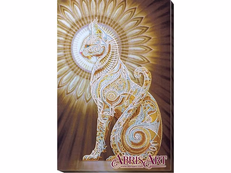 Diy Bead Embroidery Kit On Art Canvas "Bast - Cat", Gift. Size 12.2"×18.5" | 31×47 cm | Abris