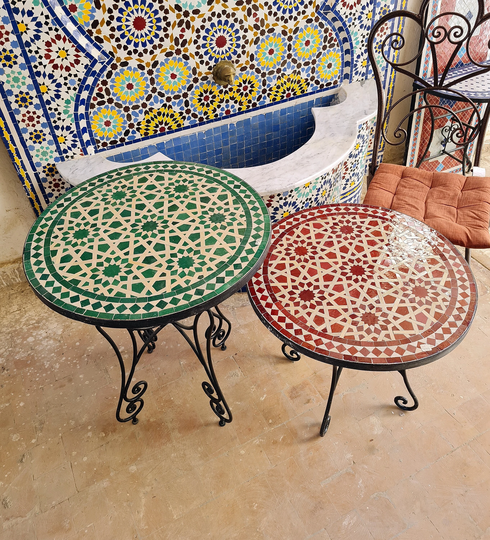 Handmade Outdoor Coffee Table - Complicated Mosaic Pattern Green Bistro Gift