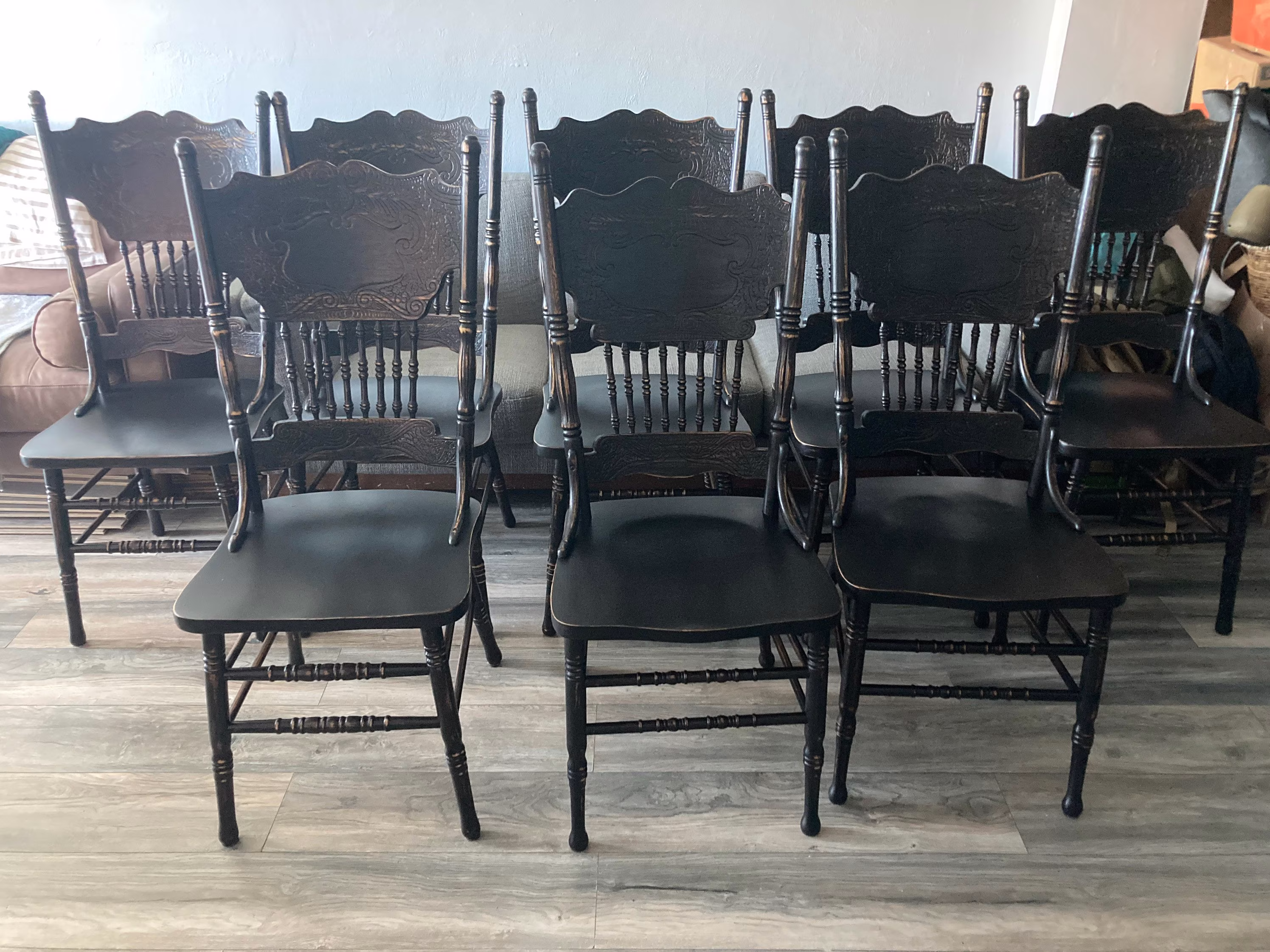 Dining Chairs Vintage Farmhouse Custom Painted Shabby Chic Kitchen Black Set Of 8