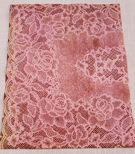12 Bright Pink Colored Sheets Detailed Lace Pattern Coffee Hand Dyed Paper 8x1/2"x11" Junk Journal Tea Eco Dye Scrapbook Stained Pack