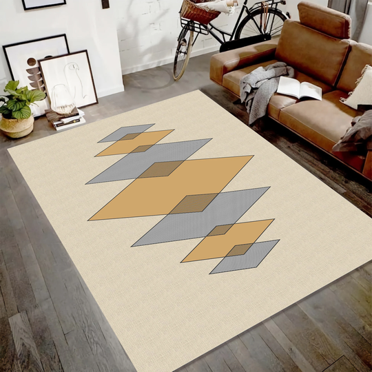 Colorful Rug, Minimal Abstract Mid Century Modern, Anti-Slip Rugs, Living Room Minimalist Designed Floor, Hand Drawn Rug