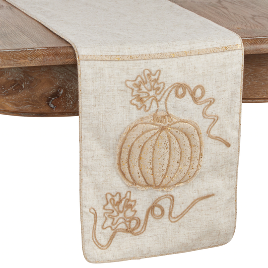 Jute Table Runner with Embroidered Pumpkin Design