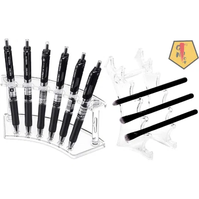 4 Pack Plastic Pen Display Stand 6 Slot Pen Holder Makeup Brush Holder Stand Eyebrow Makeup Brush Stand Organizer Holder Pens Pencils Rack Display For