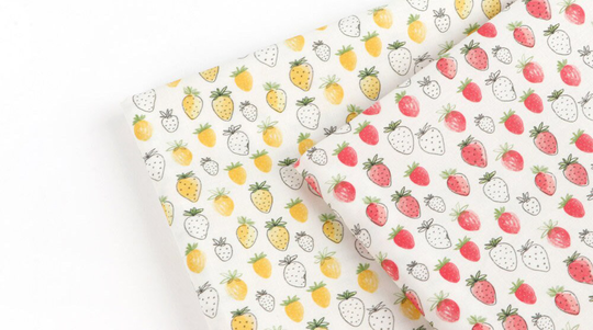 Colored Pencil Style Strawberry Patterned Fabric Made in Korea By The Half Yard Dtp