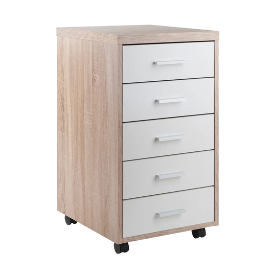 Kenner Mobile Storage Cabinet, 5 Drawers, Reclaimed Wood/White Finish - N/A
