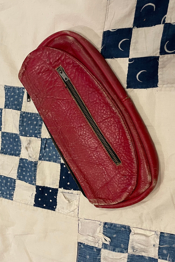 30S/40S Small Red Leather Pencil Toiletry Pouch Wallet with Grommet