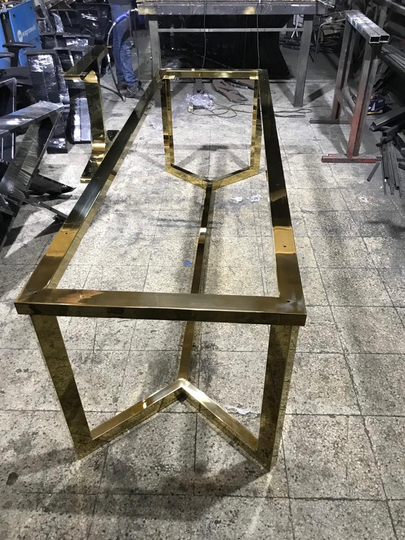 steel Shiny Gold Table Legs, Metal Brass V Shape Black Dining Desk Base