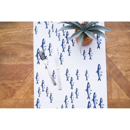 14" x 72" School of Fish Table Runner - Blue