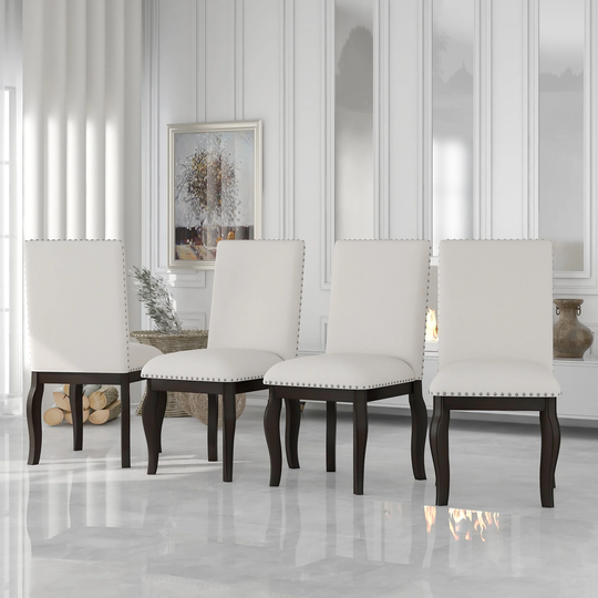 Set of 4 Dining chairs Wood Upholstered Fabirc Dining Room Chairs with Nailhead
