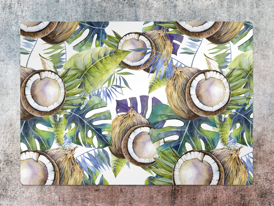 Coconut Chair Mat, White Splat Green Vinyl Floor Tropical Protective Flooring, Housewarming Gift