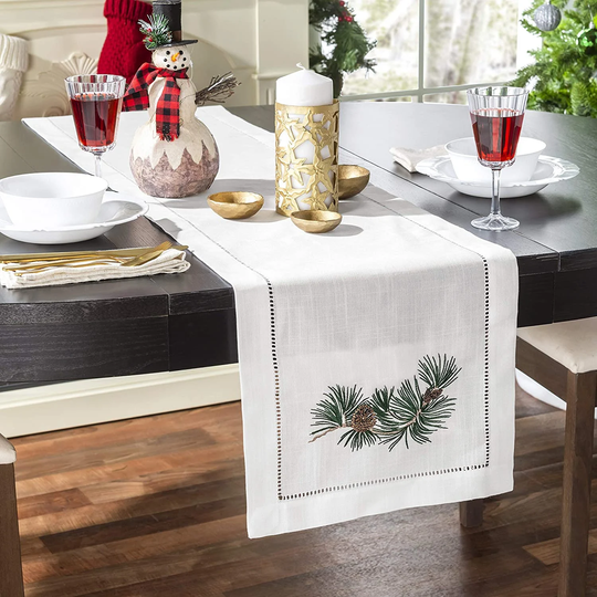 Winter Table Runner, Decor Holiday Farmhouse Pine Cone Rustic