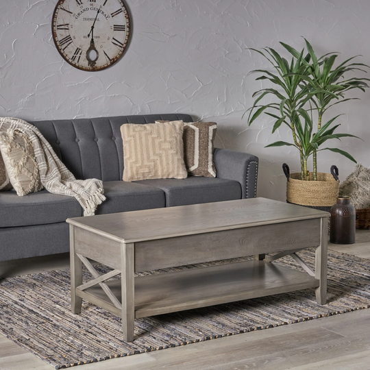 29.5" Gray Contemporary Lift Top Coffee Table with Storage