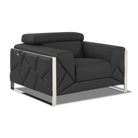 Mod Charcoal Gray Leather and Chrome Deco Accent Chair - 35" x 48" x 43"
