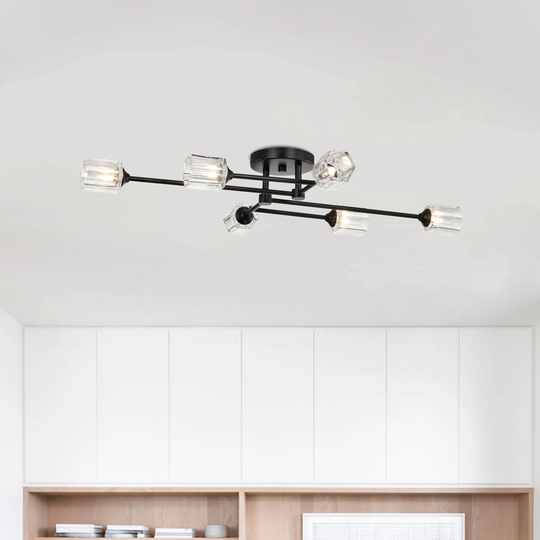 Lola Antique Black 6-light Linear Flush Mount with Clear Shades