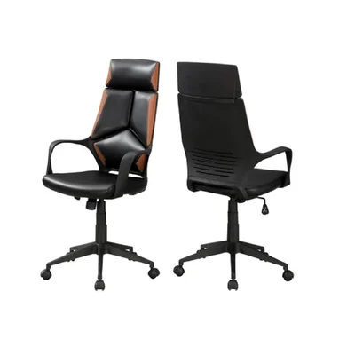 Office Chair With Pedestal Base And Upholstered In A Breathable Black Leather-Look With Brown Accents