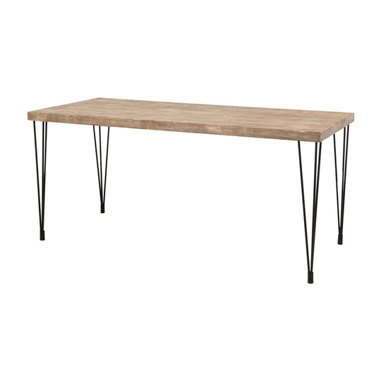 Solid Wood Dining Table With Black Metal Legs, Rectangle Kitchen Table, Brown Home & Living