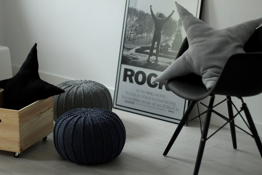 Knitted Pouf Ottoman, Blue Crochet Pouf, For Kids, Chair, Boys Nursery Decor, Bean Bag Scandinavian Decor