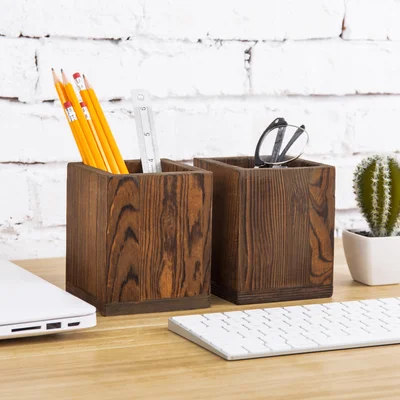 2 Piece Wood Desktop Stationary Holders
