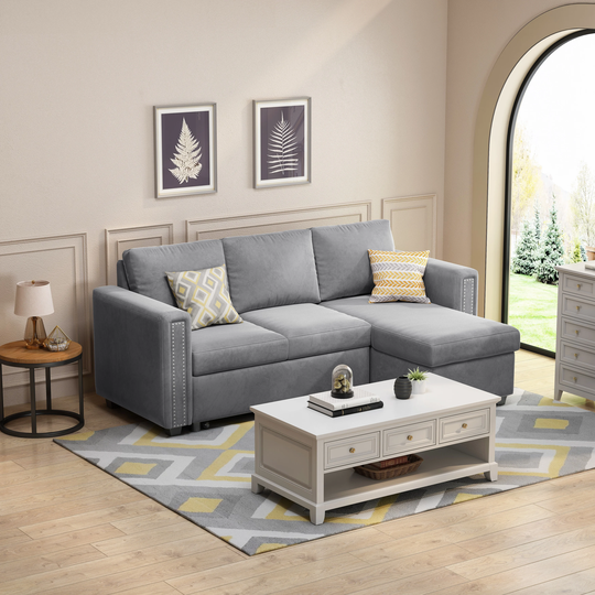 Reversible L-Shape 3 Seat Sectional Sofas With Pull Out Sleeper sofa