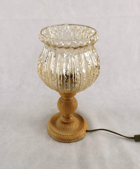 Desk Lamp, Table Vintage Glass & Wood Lighting, Home Decor, Mid Century Lamp