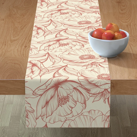 Antique Poppies Table Runner - Large Florals By Jenny Savoy Feminine Cottage Scale Cotton Sateen Spoonflower