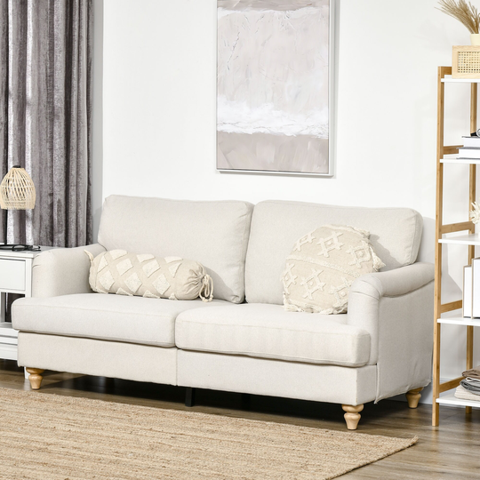 HOMCOM 3-Seater Sofa Couch, 71" Modern Linen Fabric Sofa with Rubber Wood Legs and Slatted Frame
