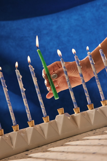 Hanukkah Menorah, Modern Geometric Judaica, White Ceramic With Brass Canes Contemporary Judaica Origami Inspired. Handmade in Israel