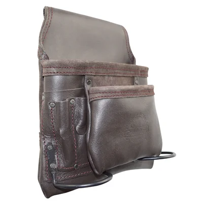 8-Pocket Oil Tanned Leather Nail & Tool Pouch With 2 Hammer Holders