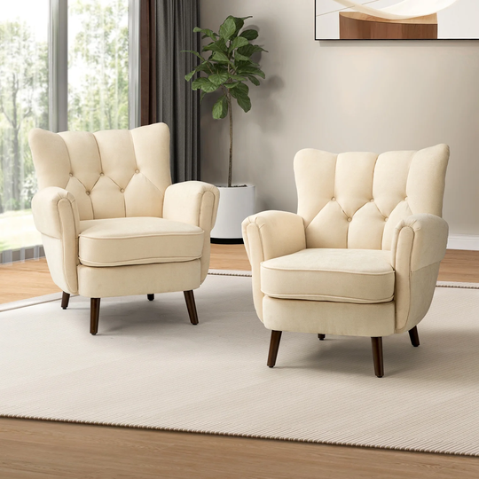 Gira Comfy Living Room Club Chair Set Of 2 with Solid Wood Legs