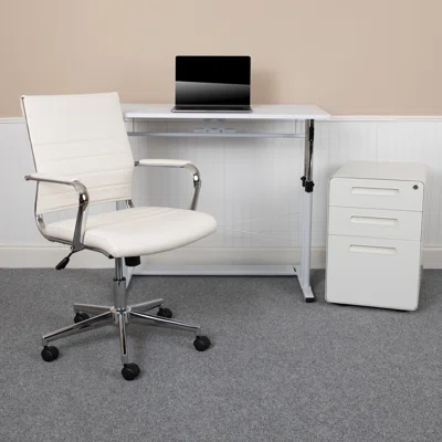 Hrehaan 3 Piece Metal Rectangular Computer Desk Office Set with Chair