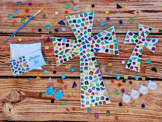 Rainbow Cross Mosaic Kit, Craft Diy Kit For Adults, Kids, Kid-Friendly Craft, Project, Art