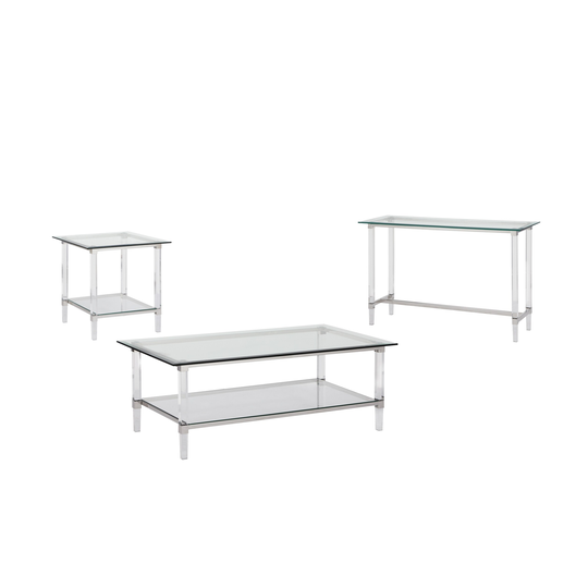 Best Quality Furniture 3-Piece Coffee Table Set Glass Top Acrylic Feet - Coffee Table + End Table + Console Table