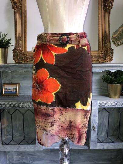 90S Quirky Crazy True Mesh Patchwork Belted Pencil Skirt Savage Culture Sz S